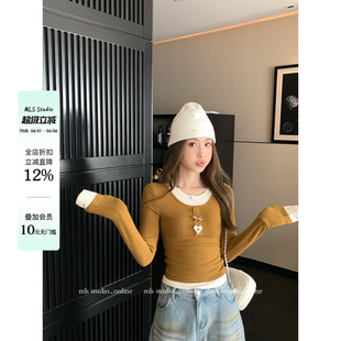 上衣女撞色假两件打底衫 MLS 新款 2026春季 云朵太妃糖 层次美学