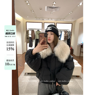 MLS 雪顶软芙 轻盈蓬松冬季女真狐狸大毛领90白鸭绒保暖厚羽绒服