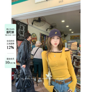 上衣女掐腰撞色修身 糯感亲肤2026春夏新款 打底T恤 随性氛围 MLS