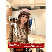 miu系欧尼 长袖 韩系条纹打底衫 新款 MLS 短款 女秋季 2025修身 T恤