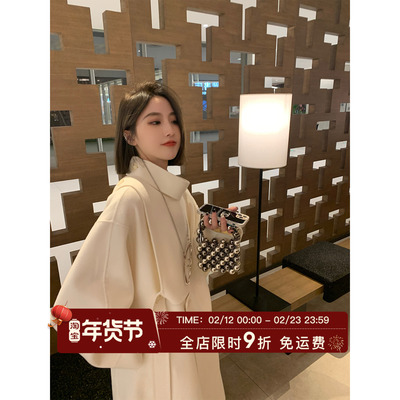 MLS可可奶咖斜门襟毛呢外套女