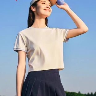 学院风网球圆领t恤162527174 安踏冰丝T 短款 休闲正肩短袖 女夏季