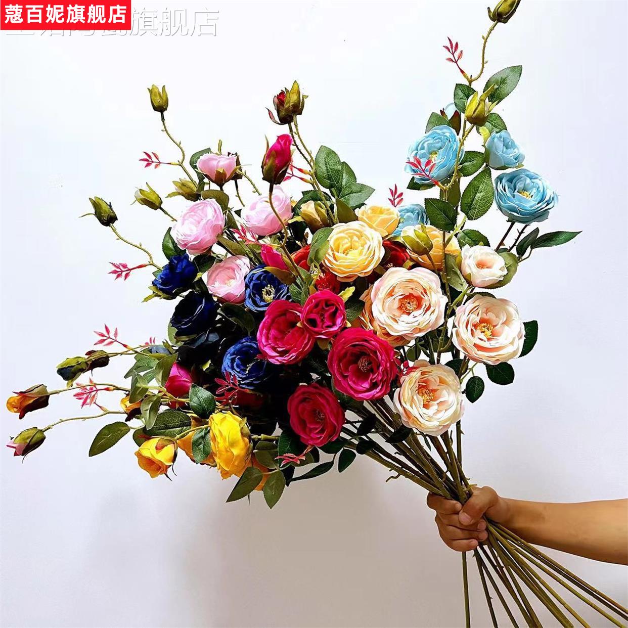 k仿真开心玫瑰 牡丹玫瑰仿真花 居家装饰婚礼酒店布置装饰假花