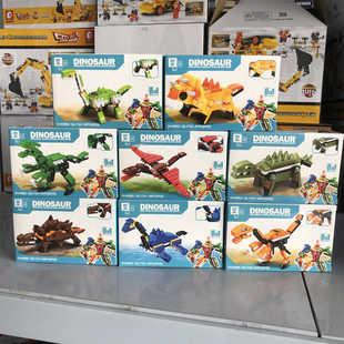 哲高1724变形机器人金刚恐龙机甲8合1男孩DIY小颗粒积木拼装 玩具