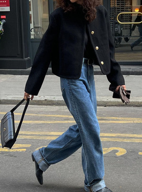 经常请吃饭的漂亮姐姐~小个子短款休闲宽松薄款黑色小香风外套女