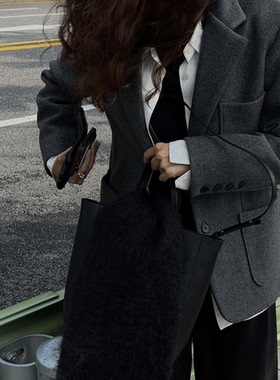 曼城记忆~2024新款 韩版宽松休闲复古羊毛呢加厚灰色西装外套女春