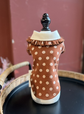 JOYCELELE娃娃领针织圆点上衣复古红棕羊毛领提花毛衣宠物JLPETS