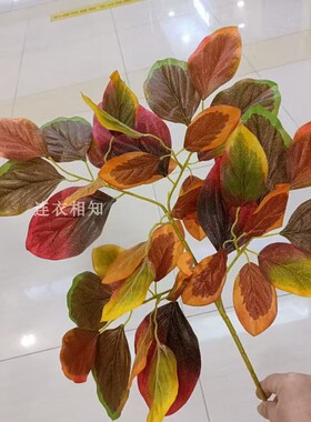 仿真柿子树叶假树枝大型植物玉兰叶室内外彩色柿子叶工程用道具