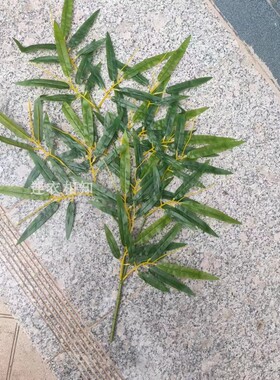 仿真竹叶 单枝金丝竹 装饰造景竹叶 观音竹带杆优质竹叶 胶竹叶