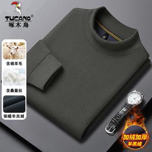 啄木鸟加绒加厚卫衣男士秋冬季商务休闲保暖亲肤半高领上衣打底衫