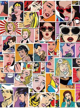 100张波普风漫画贴纸手账笔记本电脑行李箱不干胶防水DIYins贴画