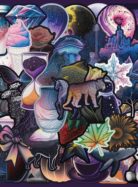 50张梦幻贴纸手账本装饰小图案透明手机壳DIY充电宝水杯电脑贴画