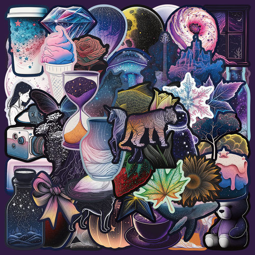 50张梦幻贴纸手账本装饰手机贴画
