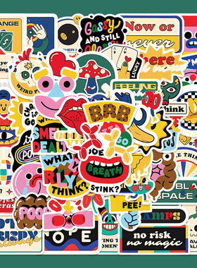 50张美式有趣贴纸笔记本电脑手账本手机壳保温杯装饰防水diy贴画