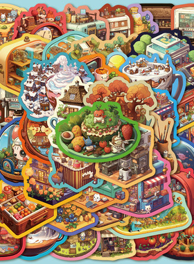 50张创意彩边微观世界贴纸笔记本电脑手账本行李箱diy卡通贴画