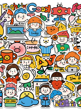 40张原创手绘打工人贴纸笔记本电脑手账本手机壳装饰防水diy贴画