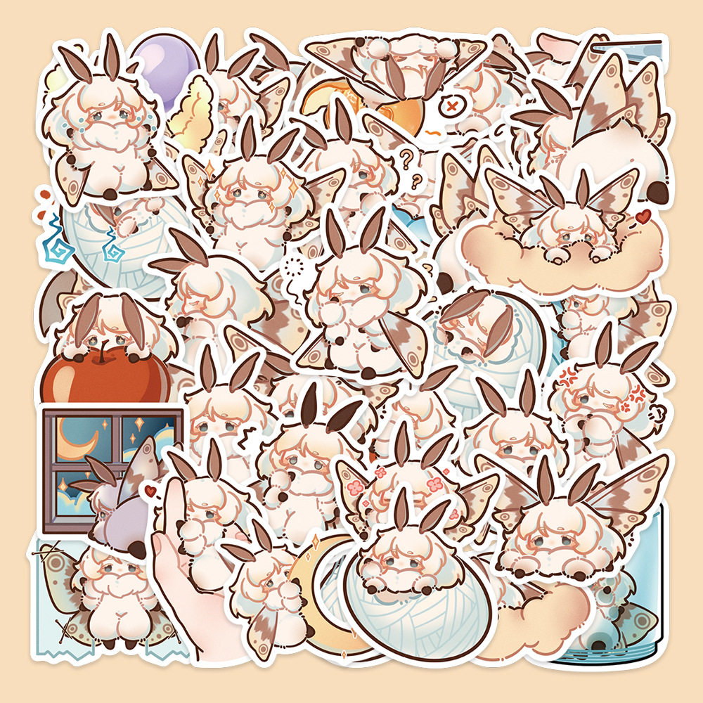 40张原创卡通蛾子朴洛洛贴纸可爱笔记本电脑手账本水杯装饰贴画