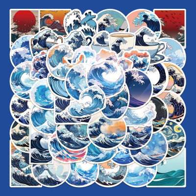 50张浮世绘海浪水波纹贴纸贴画