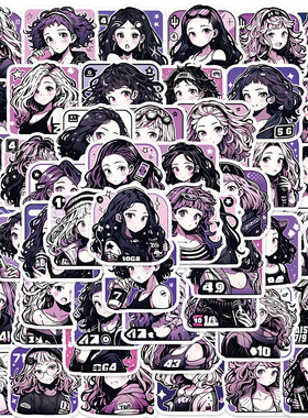 58张复古女孩头像涂鸦贴纸个性装饰吉他笔记本行李箱DIY防水贴画