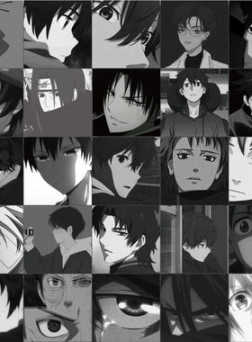 50张动漫男生头像黑灰抑郁丧手账贴纸装饰创意自粘图案防水贴画