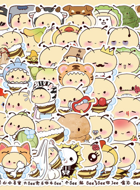 50张原创百变Bee贴纸搞笑谐音梗手账透明手机壳DIY装饰行李箱贴画