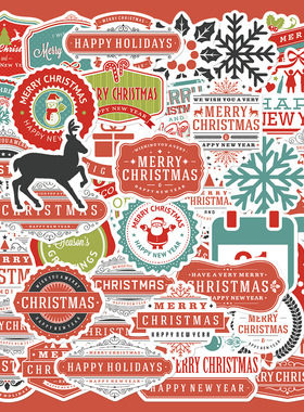 45张圣诞节贴纸笔记本电脑手账本水杯圣诞节礼物装饰防水DIY贴画