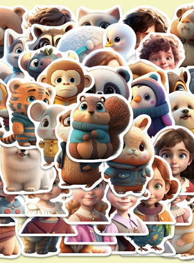 50张皮克斯风格动物贴纸笔记本电脑吉他行李箱DIY防水卡通贴画