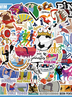 50张体育运动贴纸手账本透明手机壳DIY充电宝装饰小图案平板贴画