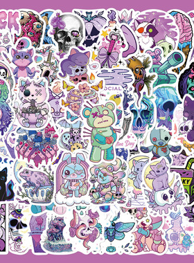 65张哥特风恐怖主题贴纸笔记本电脑行李箱保温杯手账防水DIY贴画