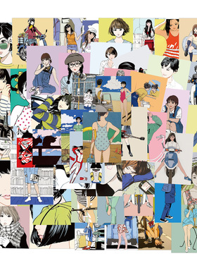 50张少女心插画复古手账贴纸笔记本电脑行李箱手机壳防水DIY贴画