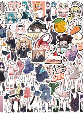 60张卡通花枝少女涂鸦贴纸个性装饰吉他笔记本行李箱DIY防水贴画