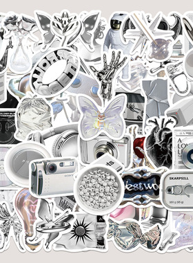66张韩系ins风简约银色贴纸手机壳手账本iPad水杯装饰防水贴画