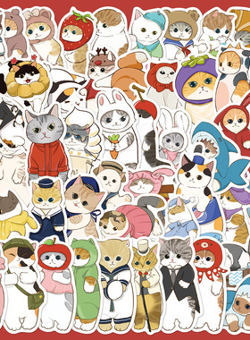 60张原创衣服头套猫贴纸笔记本电脑手账本手机壳保温杯装饰贴画