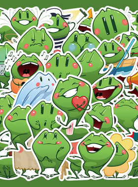 44张可爱卡通青蛙贴纸手机壳手账本笔记本电脑iPad装饰diy贴画