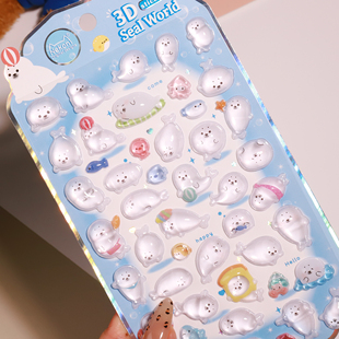 Nekoni 3D立体水晶浮雕趣味贴纸企鹅蓝熊小海豹的日常系列DIY手机壳手工装饰贴纸DIY奖励贴贴画卡通儿童手账