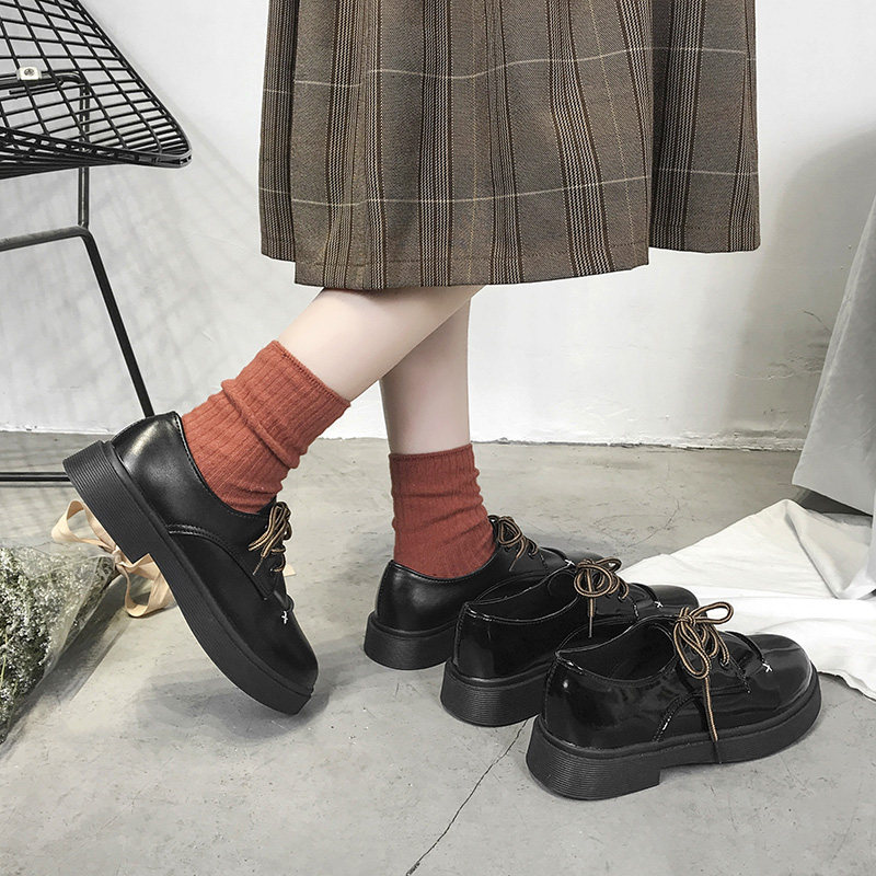 2019秋季英伦风平底复古学院风chic单鞋女圆头系带黑色ins小皮鞋|msdalam kategori Kasut wanita, kasut rendah - dari Buy2taobao.com untuk memberikan perkhidmatan ejen Taobao profesional membeli