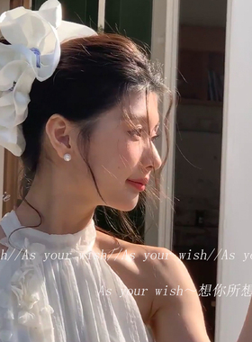 芭蕾风超大奶油缎面花边蓬松高级感发饰小众蓝色头花发圈百搭发绳