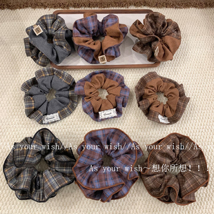 韩系复古可露丽格子拼色大肠发圈秋冬美拉德格纹发绳百搭ins头绳