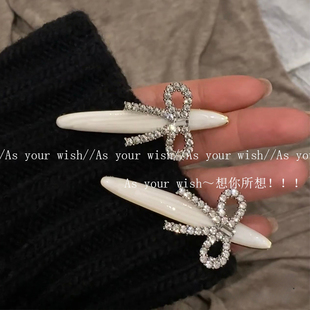 超闪轻奢满钻蝴蝶结发夹甜美百搭侧边刘海夹气质小香风一字夹头饰