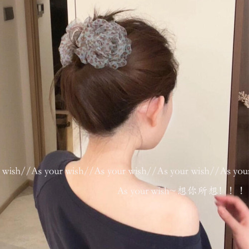 韩系蓝色豹纹网纱抓夹百搭盘发