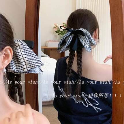 复古蝴蝶结方巾大肠发圈头饰发绳女日系小众高级感百搭低马尾发圈