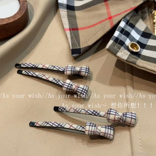 古早氛围感英伦风格 前额八字刘海侧边夹 纹蝴蝶结一字夹边夹子新款