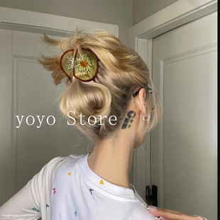 2025新款 发夹甜美创意设计感醋酸水果猕猴桃抓夹田园风少女鲨鱼夹