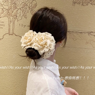 韩系绝美褶皱黑白波点香蕉夹女新款 半扎发头花发饰 高级感洋气时尚