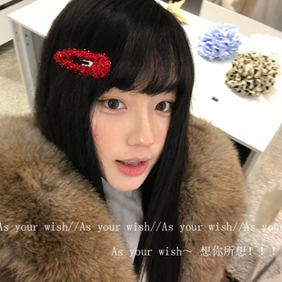 实物巨美 韩系ins红色亮丝bb夹女碎发侧边刘海夹新年氛围感发饰