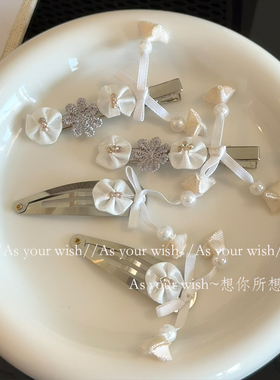 韩系ins白色花朵鸭嘴夹刘海夹