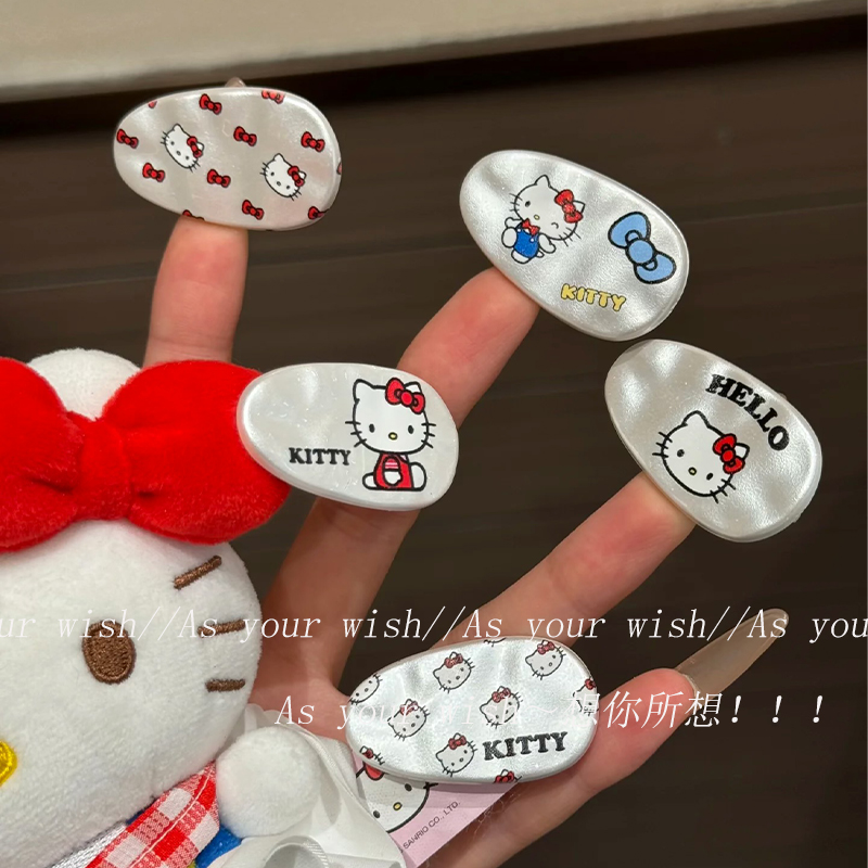 可爱甜美珍珠白kt猫椭圆发夹
