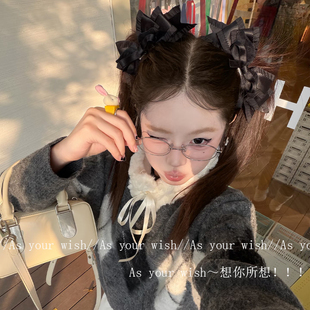 日系lolita黑色立体蝴蝶结发夹甜美萝莉双马尾jk次元 对夹亚比发饰