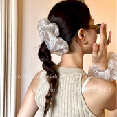 超温柔韩系氛围感泡泡网纱点钻肥肠圈高级感仙女精致盘发皮筋头绳