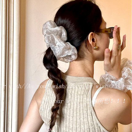 超温柔韩系氛围感泡泡网纱点钻肥肠圈高级感仙女精致盘发皮筋头绳